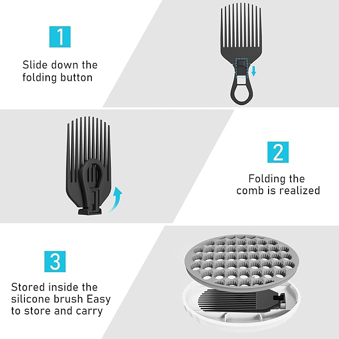 PARAO-Silicone Curling Brush,Magic Wave Afro Comb,Two Sides InterchangeTwist Tool,Hair Curler Brush For Men Women Boy Girl,2-Piece Set（Gray）