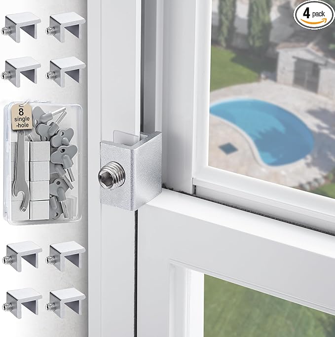 8 Sets Sliding Window Locks for Up and Down Windows, Adjustable Aluminum Window by CRODOER