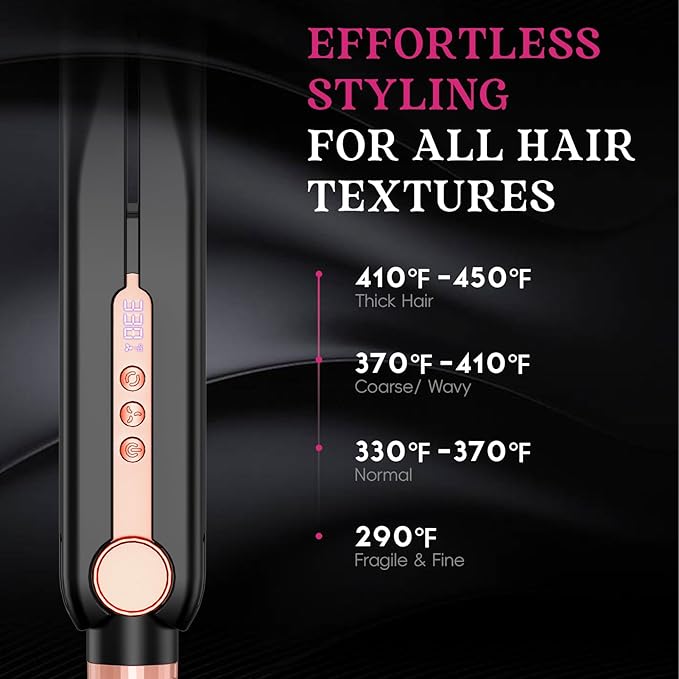 SKIMI Airflow Styler, Titanium Flat Iron Hair Straightener, Professional Curling Iron with Cooling Air Vents to Lock in Style, 5 Temps & Dual Voltage, Auto Off (Black & Yellow Rose).