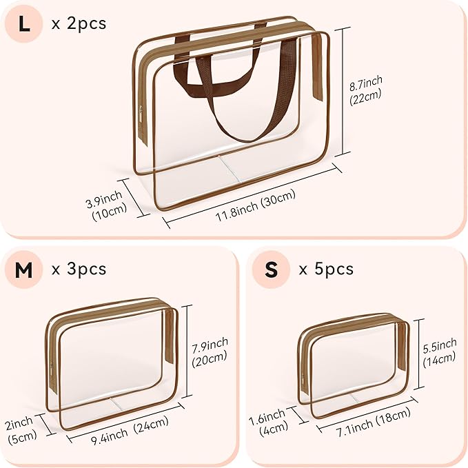 TISRATOK 10 PCS Clear Travel Makeup Toiletry Bag, Plastic PVC Cosmetic TSA - Image 2