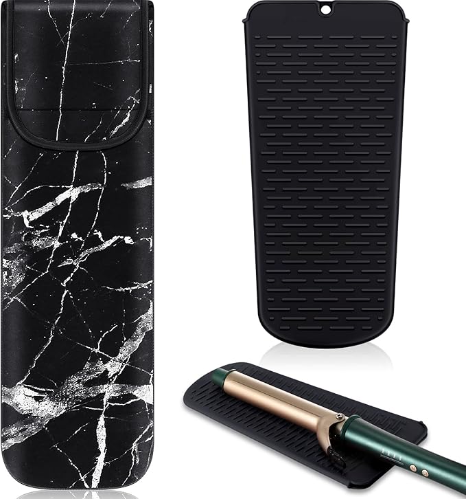 Shappy 2 Pcs Heat Resistant Hair Tools Bag Curling Iron Travel Case Cover Neoprene Flat Iron Holder Travel Case and Silicone Mat Pouch for Hot Hair Tools Storage Organizer(Retro Style)