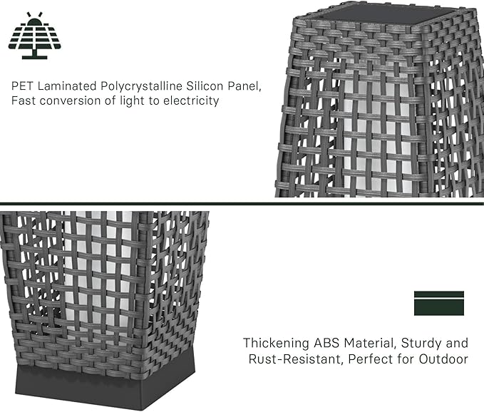 Grand patio Outdoor Floor Lamp Solar Powered Lantern Water-Resistant Wicker - Image 3