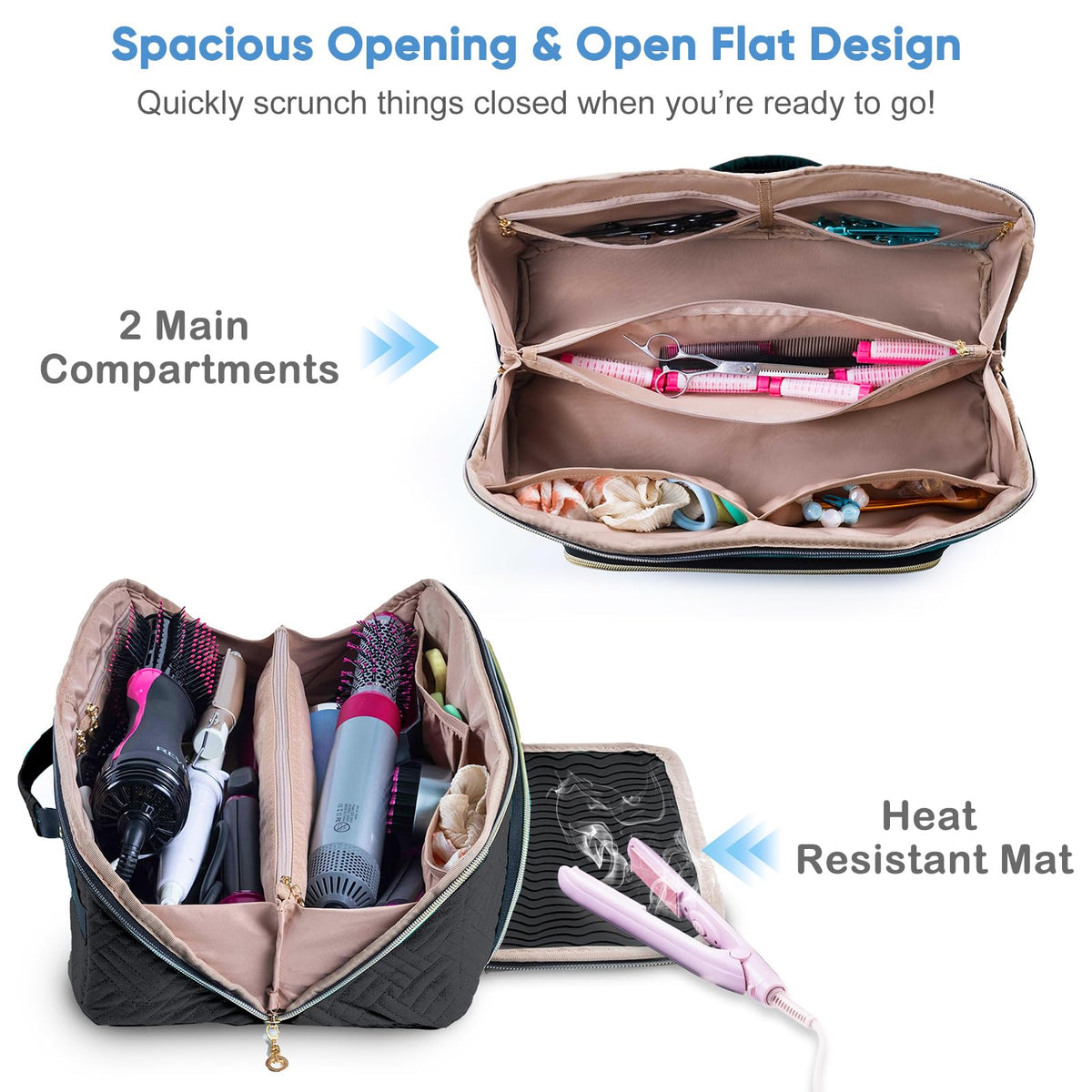 Large Hair Tools Travel Bag with Iron Mat (Style A - Large / Black)
