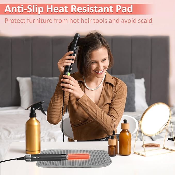 Quccefods Heat Resistant Mat Large Silicone Hot Hair Tools Holder for Curling Irons Flat Iron Hair Straightener Mat Portable Vanity Pad Accessories/Organizer