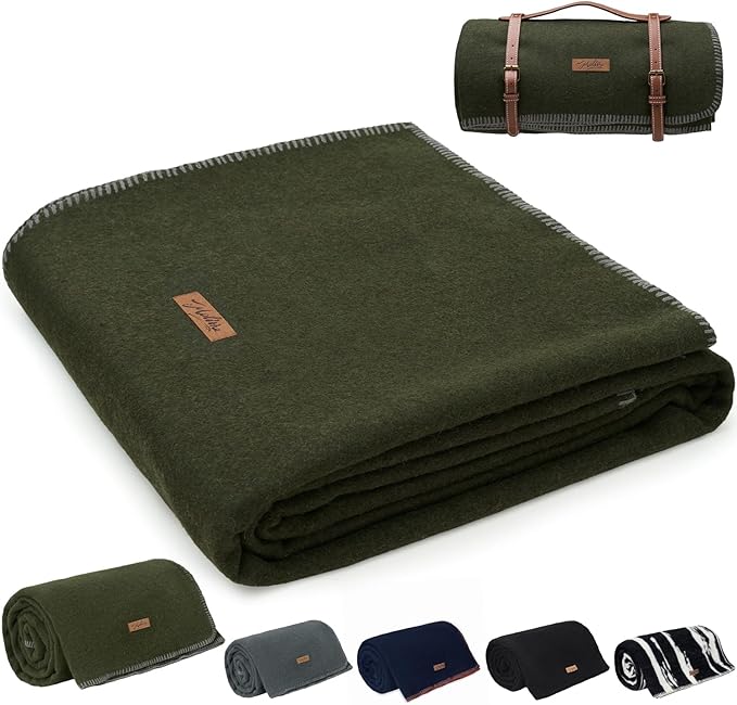 100% Wool Blanket, Military Wool Blanket, Sporting Events, Survival Kits，Olive by EmbraceCozyWarmthandUltimateComfort