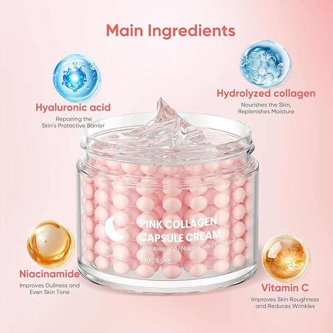 Pink Moisturizer Capsule Face Cream for Women Skin Aging Caused By Age: Deep Hydration,Reduce Fine Lines,Even Skin Tone - With Hyaluronic Acid Niacinamide & Hydrolyzed Collagen Vitamin C