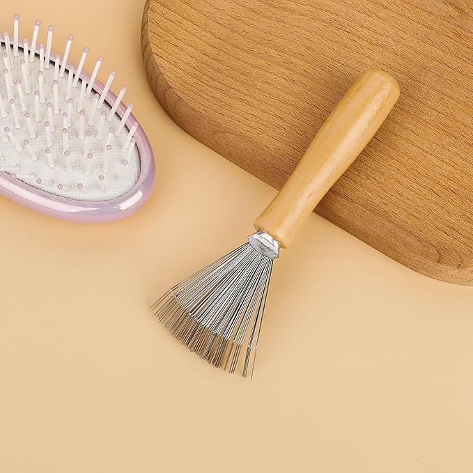 Hair Brush Cleaner, Portable and Mini Hairbrush Cleaner Tool Metal Wire Rake and Ergonomic Wooden Handle Comb Cleaning Brush for Removing Hair Dust Home and Salon Use