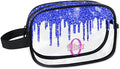 Personalized Clear Makeup Bag with Name, Best Friends Teen Women Mom Birthday Gift Transparent PVC Toiletry Travel Bag for Toiletries, Shiny Bling Royal Blue Fluid Shape Glittery