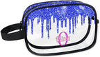 Personalized Clear Makeup Bag with Name, Best Friends Teen Women Mom Birthday Gift Transparent PVC Toiletry Travel Bag for Toiletries, Shiny Bling Royal Blue Fluid Shape Glittery