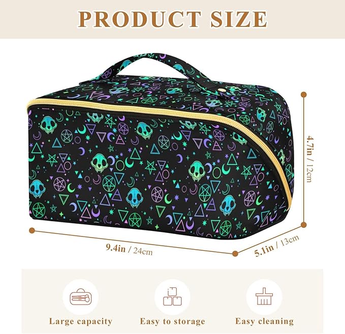 Makeup Organizer Bag, Magic Skulls Travel Makeup Bags Makeup Vanity Case Large Capacity Rhombus Cosmetic Toiletry Bag for Girl Women Ladies