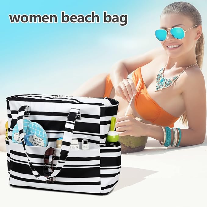 LEDAOU Large Beach Tote Bag Women Waterproof Sandproof Zipper Beach Tote Bag - Image 7