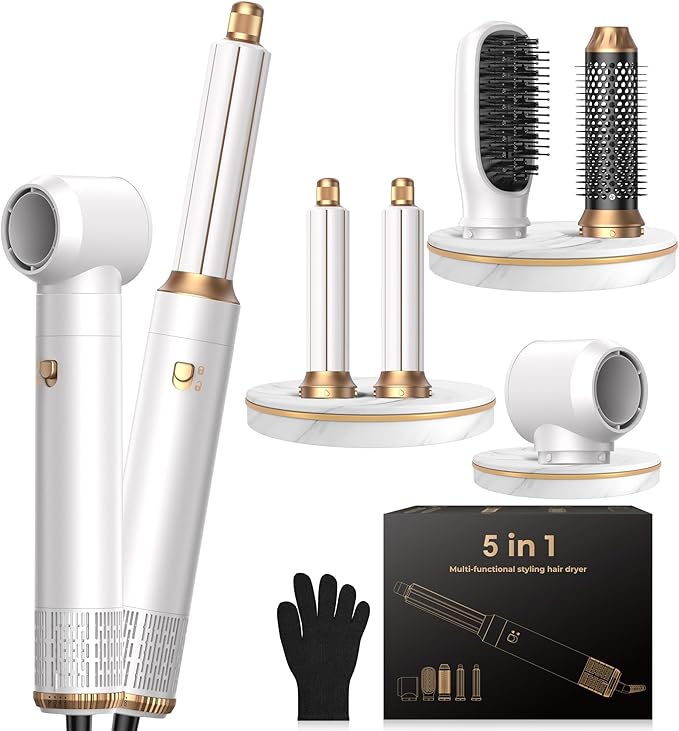 5 in 1 Hair Dryer Brush Set,Professional Negative Ionic Hot Air Styler, Air Curling Wrap Styler,Detachable Blow Dryer Brush With Auto Wrap Curlers,Hair Styling Tools For Straight/Curl/Drying/Smoothing
