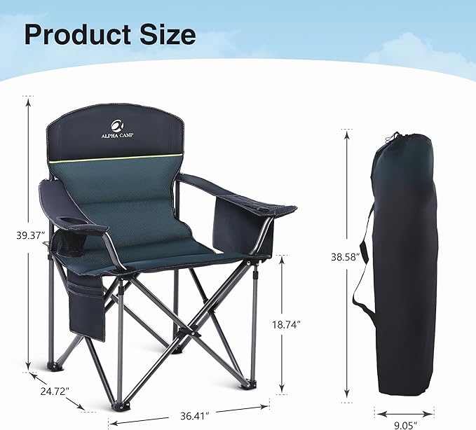 HIGH POINT SPORTS Oversized Camping Folding Chair, Heavy Duty Portable Outdoor - Image 2
