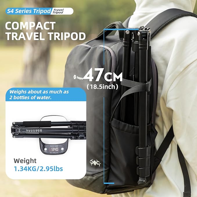 Fotopro 78" Camera Tripod, Aluminum Compact Travel Tripod and Monopod - Image 3
