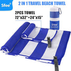 Sfee 2 in 1 Microfiber Oversized Beach Towel, Quick Dry Towel Travel Camping - Image 6