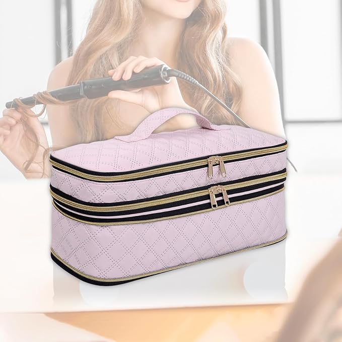 Hair Dryer Travel Carrying Case, Curling Iron Storage Bag, Slim Expandable Handheld Dual-Layer Travel Storage Bag for Dryer/Hair Tool Organizer/Style Organizer