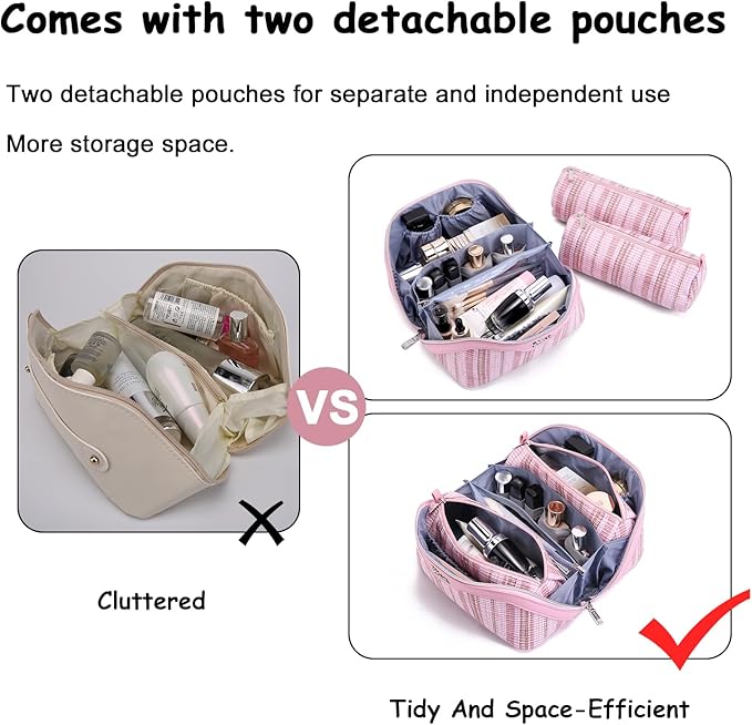 Travel Makeup Bag for Women: Large Capacity Open Flat Make up Bag Set of 3 - Image 8