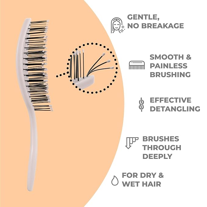 Ninabella Mini Spiral Brush - Hair Brush Detangler for Women - Pro Shower for Curly or Thick Hair - Small Travel Detangling Vent Hairbrushes -Light Grey