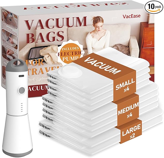 Vacuum Storage Bags for Clothing Travel, 10 Pack Vacuum Bags by Vacbird