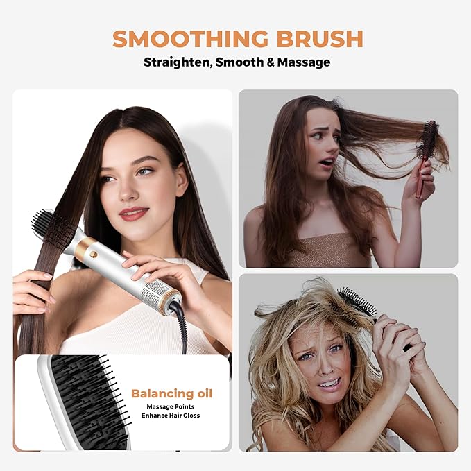 5 in ONE Blow Dryer Brush, Curling Wand Hair Styling Tools Set, Ionic Hot Air Hair Dryer, Massage Oval Hair Dryer, Left&Right Hair Curlers 100-120V