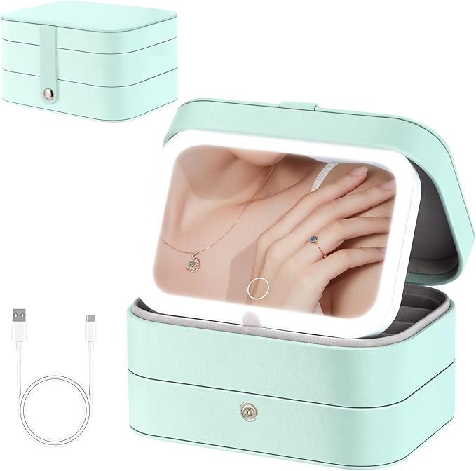 Travel Jewelry Case with LED Lighted Mirror, Personalized Birthday Gifts by Unknown