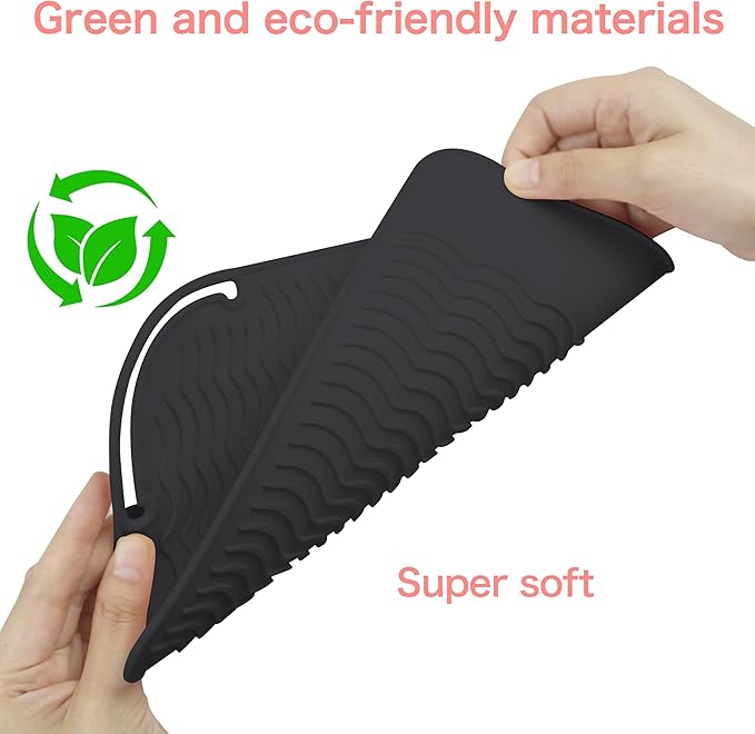 Heysam Heat Mat for Flat Iron Hair Straightener and Curling Iron Pad, Travel Storage Mat Pouch for Countertop, Professional Heat Resistant Silicone Mat for Hair Tools, 9"x6.5", Black