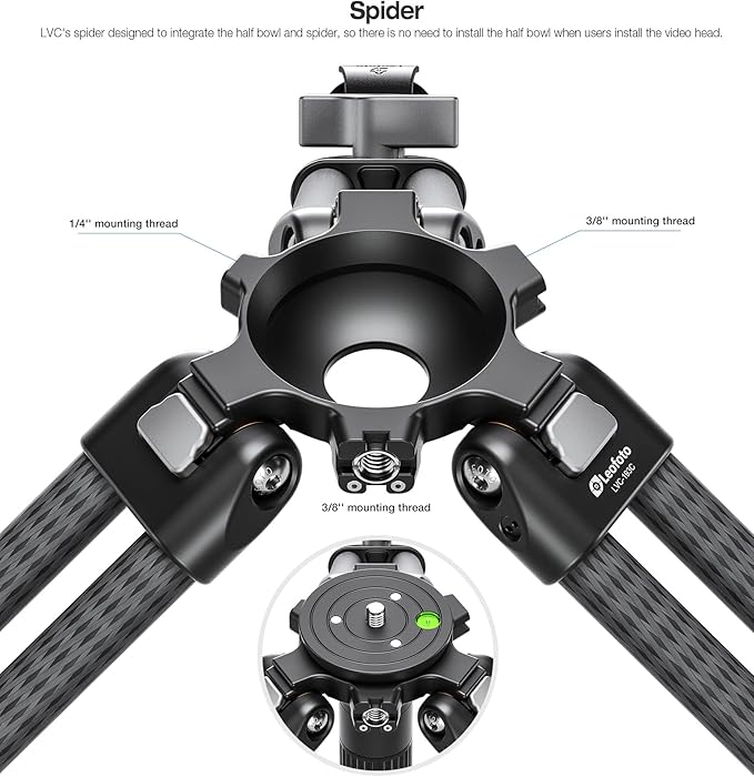 Leofoto LVC-193C Carbon Fiber Twin Leg Video Tripod+BV-15 Fluid Head - Image 7