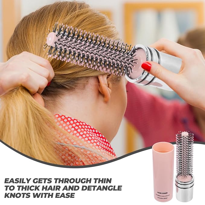 Luxshiny Portable Retractable Round Hairbrush with Nylon Bristles for Detangling and Scalp Massage Compact Travel Styling Tool for Curly and Straight Hair