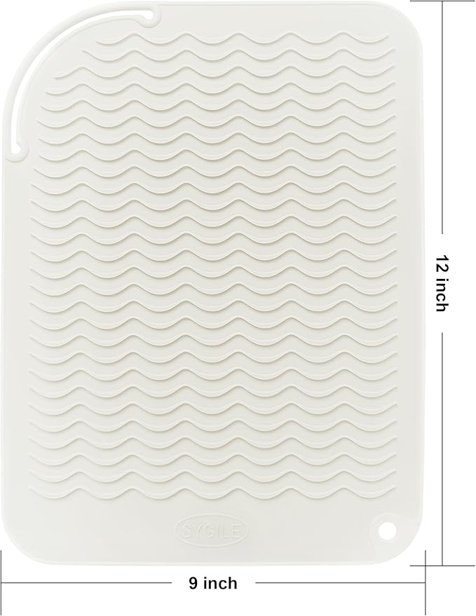 12" X 9" Large Heat Resistant Silicone Mat for Hair Styling Tools, Curling Iron Mat, Flat Iron Holder, Hair Straightener Pad Cover, Makeup Mat, Hot Tools Mat for Travel Vanity Salon - Ivory