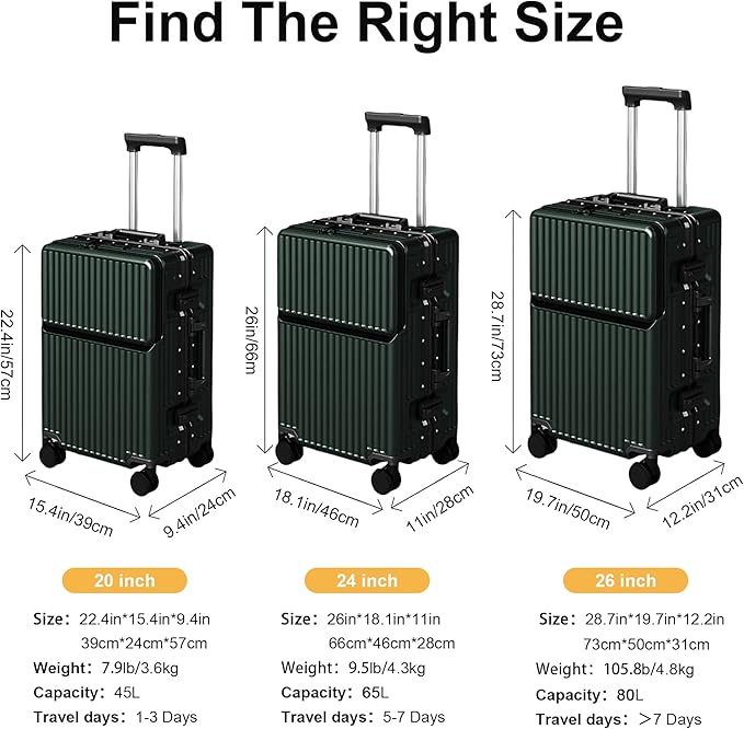 Zipperless Luggage, Polycarbonate Aluminum Hard Shell, Expandable Carry-On - Image 8
