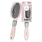 Conair Velvet Touch Cushion Hair Brush, Compact Travel Detangler Brush for Curly or Straight Styles, Flex Cushion Base for Stress-Free Brushing, Blush Pink