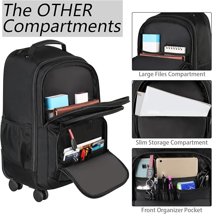 MATEIN Rolling Backpack with 4 Wheels, 17 inch Roller Travel Laptop Backpack - Image 4