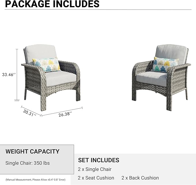 HOOOWOOO Patio Furniture Set, 2 Pieces Outdoor Wicker Chairs Set, All Weather - Image 6