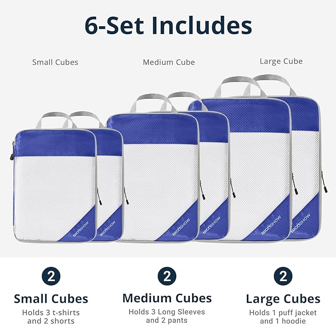 Compression Packing Cubes 6 Set, Compressible Space-Saving Packing Cubes - Image 3