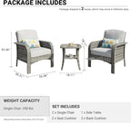 HOOOWOOO Patio Furniture Set, 3 Pieces Outdoor Conversation Set, All Weather - Image 6
