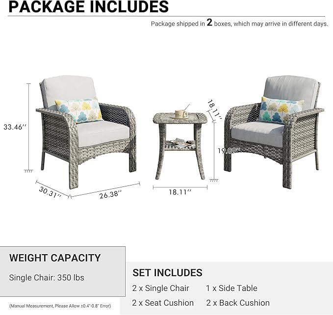 HOOOWOOO Patio Furniture Set, 3 Pieces Outdoor Conversation Set, All Weather - Image 6