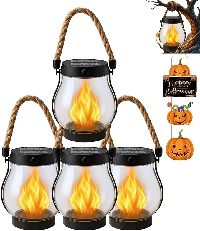 Solar Lantern Outdoor Lights, Flickering LED by Vimchaw