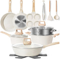 17 Pcs Pots and Pans Set Non stick，Cookware Sets White Granite Induction by SODAY