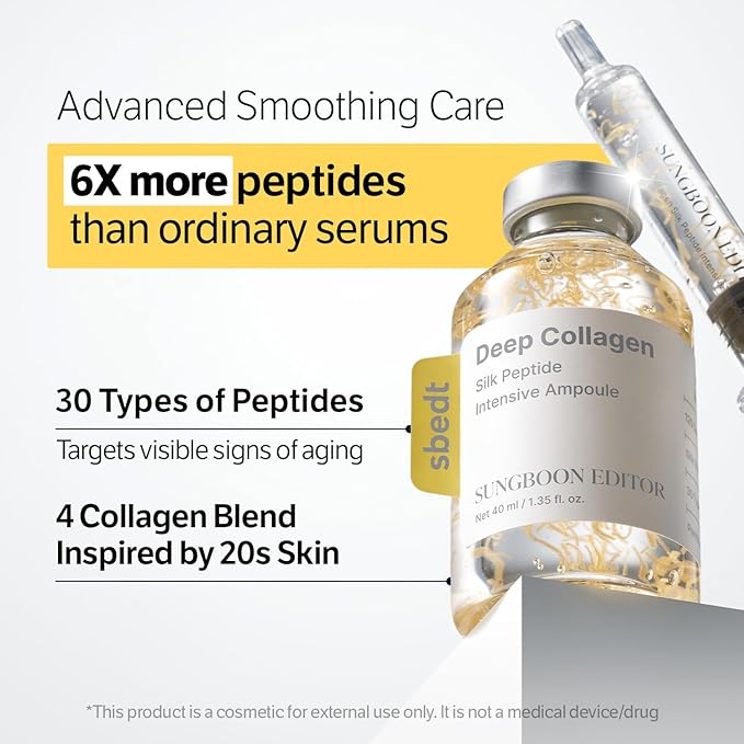 SUNGBOON EDITOR Intensive Collagen Care Trio | for Fine Lines, skin elasticity care, Dry Skin | Silk Peptide Intensive firm-looking-looking/Plump-looking Ampoule&Retinol Capsule Cream&Deep Collagen