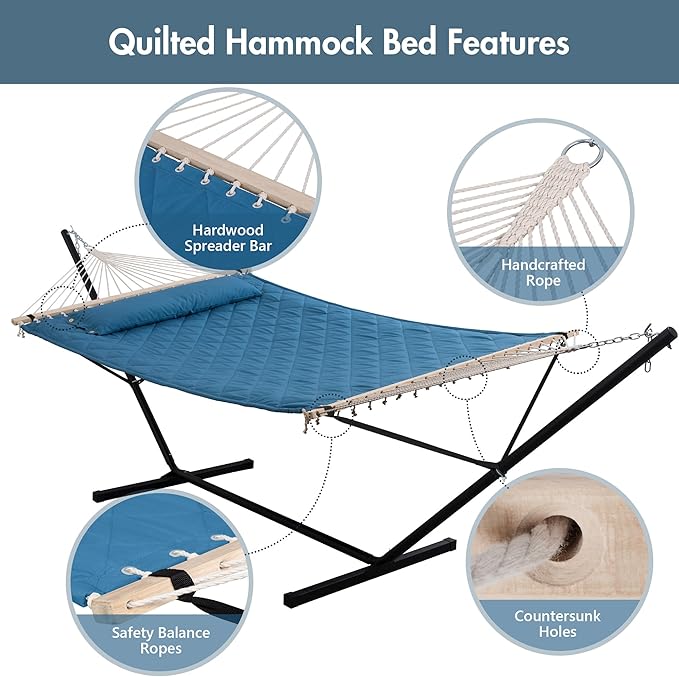ANOW Double Hammock with 12 Feet Heavy Duty Steel Stand Combo, 2 Person Quilted - Image 4