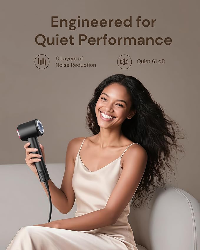 Hair Dryer Blow Dryer with Diffuser for Curly Hair, 110000 RPM Professional High Speed Ionic Hairdryer for Frizz Control, Ultra-Fast Drying, 6.5 ft ALCI Cord, Low Noise, Magnetic Attachments