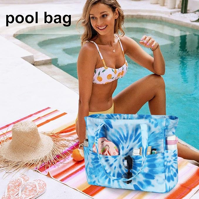 LEDAOU Large Beach Tote Bag Women Waterproof Sandproof Zipper Beach Tote Bag - Image 5