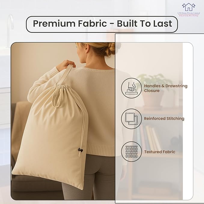 LFH Home Large Premium 100% Cotton Canvas Laundry Bag - Image 8