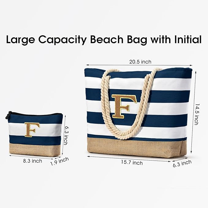 Becokan Beach Bag Initial Beach Tote - Image 3