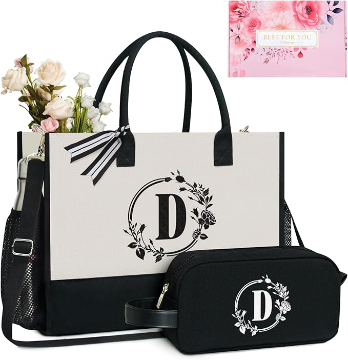 TOPDesign Personalized Initial Canvas Tote Bag, by TOPDesign