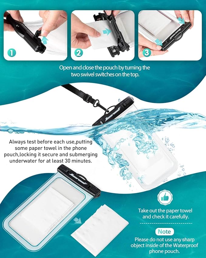 Hiearcool Universal Waterproof Phone Pouch, IPX8 Cell Phone Waterproof Case Up - Image 5