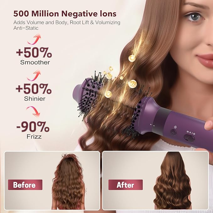 StyleVibe 6-in-1 Air Styler, Hair Dryer & Blow Dryer Brush with Travel Case - Auto Wrap Curls (L/R), Fast Drying, Thermal Round Brush for Smooth Blowouts & Frizz-Free Volume, No Heat Damage