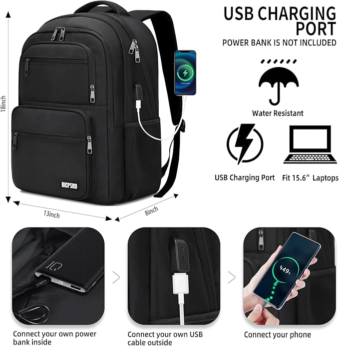 Black Backpack for Men Women, 15.6 inch Laptop Backpack for School, School - Image 4