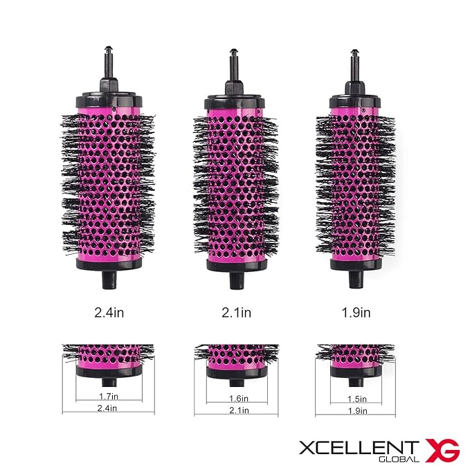 Round Brush Set for Blow Drying - Round Hair Brush Set with Detachable Barrels Styling Tool, Roller with 6 Barrels 1 Handle 6 Clips, 3 Different Hair Rollers to Create Your Hairstyle - Purple Black