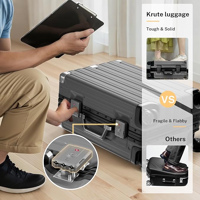 Krute Aluminum Frame Carry On Luggage 20 Inch Zipperless Luggages USB Charger - Image 7